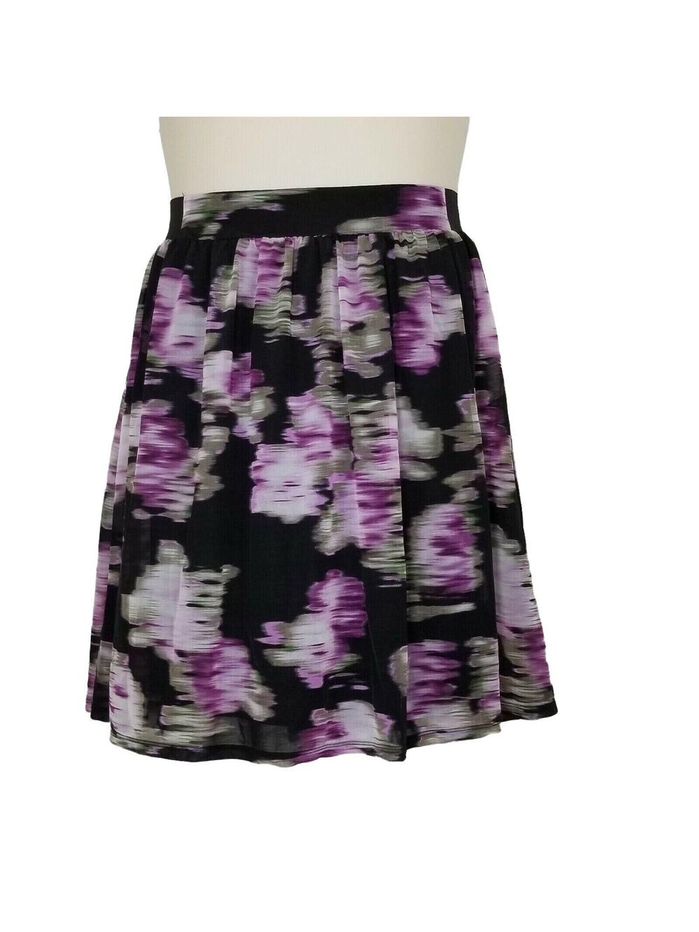 INC Skirt Plus Size 0x Elastic Waist Knee Length Stretch A Line Black Purple XL